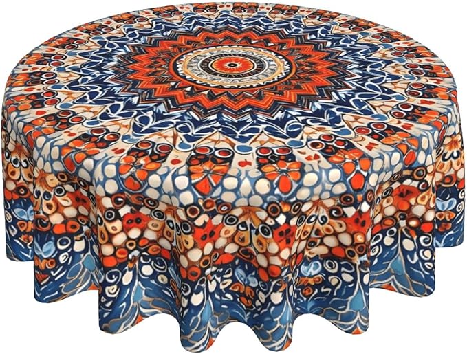 Bohemian Round Tablecloth Colorful Boho Bohemian Tablecloth 60 Inch Waterproof Rustic Table Cloth Fabric Farmhouse Stripe Decorative for Picnic Party Holiday Home Indoor Outdoor
