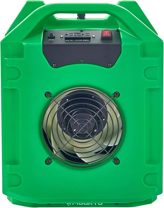 MOUNTO 1/4 HP 1200 CFM Low Profile Air Mover, 2-Speed Carpet Dryer Floor Fan with Dual GFCI Outlets, Stackable Lightweight Blower for Water Damage Restoration (Green)