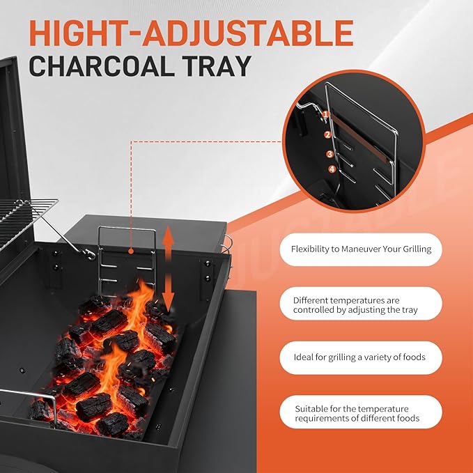 Outvita Charcoal Grill with Offset Smoker, Barrel Barbecue Smoker Grill with Spacious Cooking Area for BBQ, Backyard Patio Picnic Parties Camping, Black