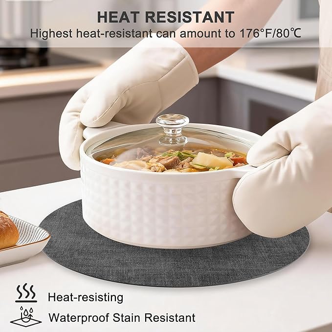 Round Faux Leather Placemats and Coasters, Set of 6, Reversible Heat Resistant Non-Slip Table Mats, Waterproof Wipeable Place Mats for Dining Table, Washable for Indoor & Outdoor (6, Dark Grey)