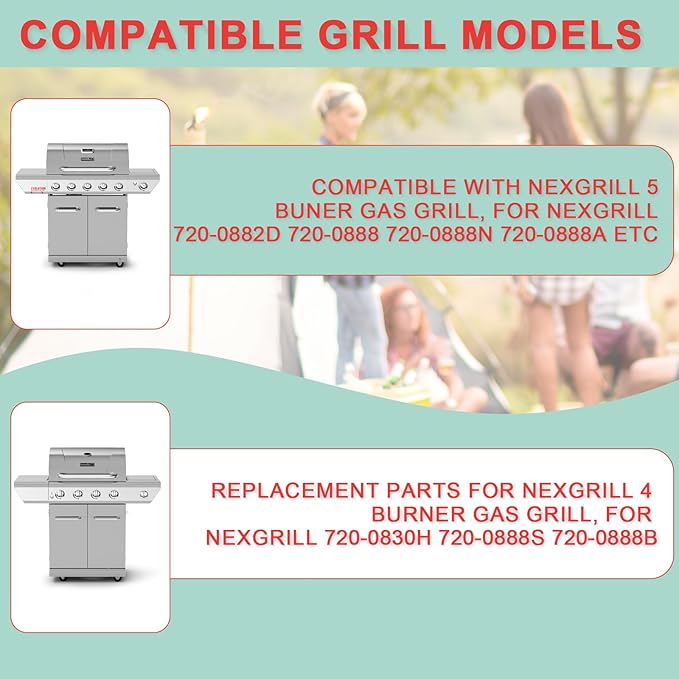 Porcelain Steel Heat Plate & Cast Iron Cooking Grate for Nexgrill 4/5 Buner 720-0882D 720-0888 720-0888N 720-0888A, Grill Flame Tamer Replacement Parts for Nexgrill 4 Burner Home Depot 720-0830H