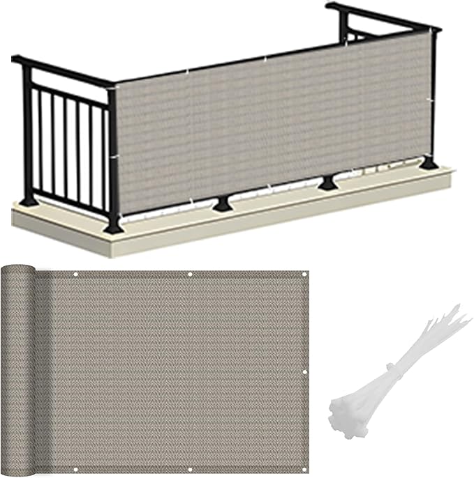 LOVE STORY Balcony Privacy Screen, 3'x10' Deck Shield Screen Fence Cover,UV Protection and Weather-Resistant, 3 FT Height for Deck, Patio, Backyard, Outdoor Pool, Porch, Railing, Beige-Grey