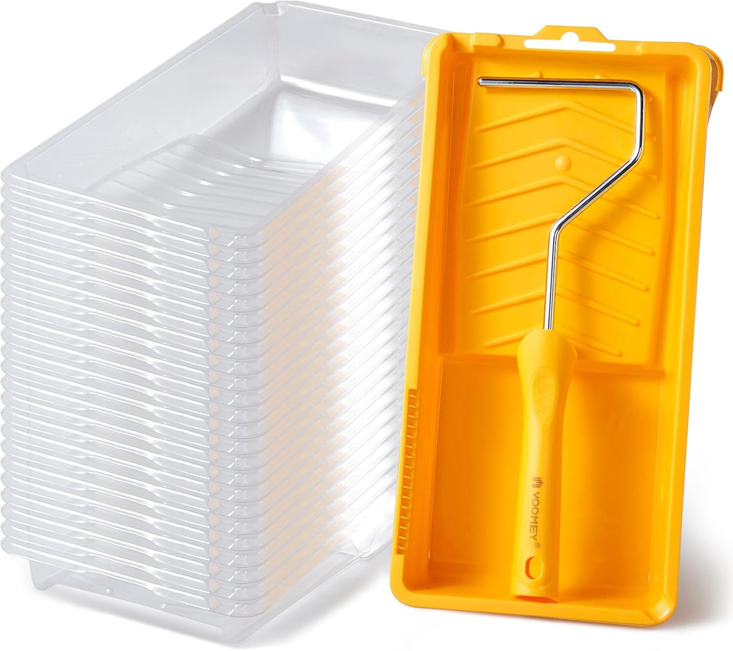 Voomey 4 Inch Paint Roller Tray - 24 Pack Plastic Liners & 1x Roller Frame, 4" Paint Tray Set, for Home Decor, Walls and Furniture Painting