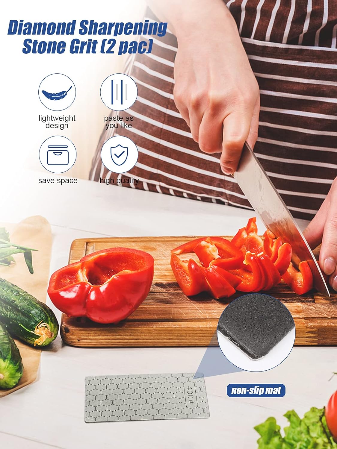 2PCS Diamond Sharpening Stone, Kalolary Knife Sharpener Stone Whetstone Honeycomb Surface Diamond Sharpener Plate with Non-slip Base for Pocket Knives Scissors, Outdoor Kitchen Tools (400/1000 Grit)