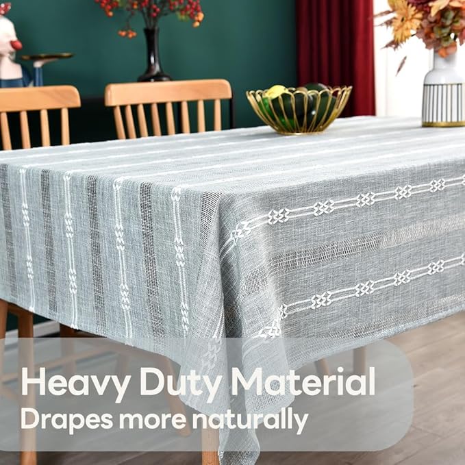 Heavy Duty Cotton Table Cloth for Rectangle Table Rectangular Farmhouse Vintage Tablecloth Washable Rustic Table Cover (Gray, Rectangle, 52''x120'', 10-12 Seats)