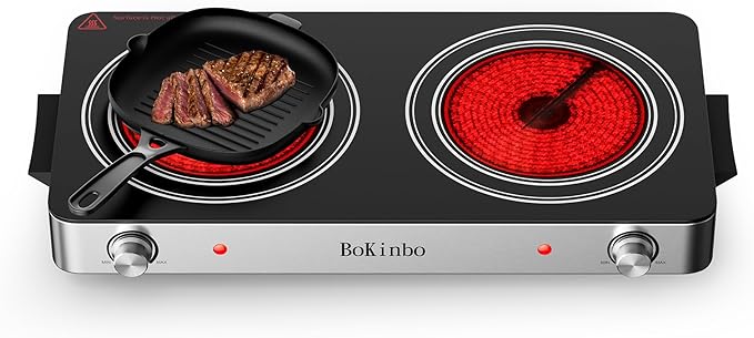 Electric Cooktop, Dual 2200 Watts Infrared Burner, 2 Burner Electric Hot Plate for Cooking, Knob Control Countertop & Built-in Ceramic Cooktop, Overheat Protection Burner for Dorm, Kitchen