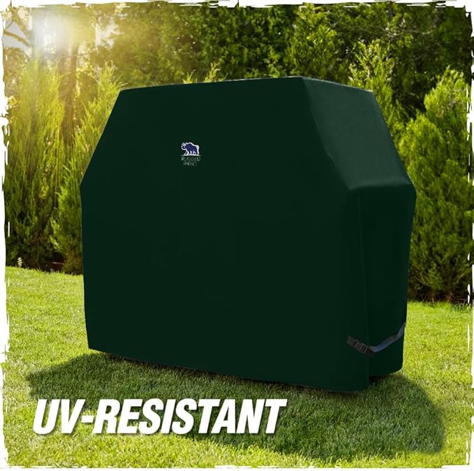 RUGGED RHINO 58 Inch Heavy Duty Grill Cover for Outdoor Grills, All Season Three Layer Waterproof UV Resistant Windproof Gas BBQ Covers, Compatible for Weber Char-Broil Pit Boss Traeger and More Green