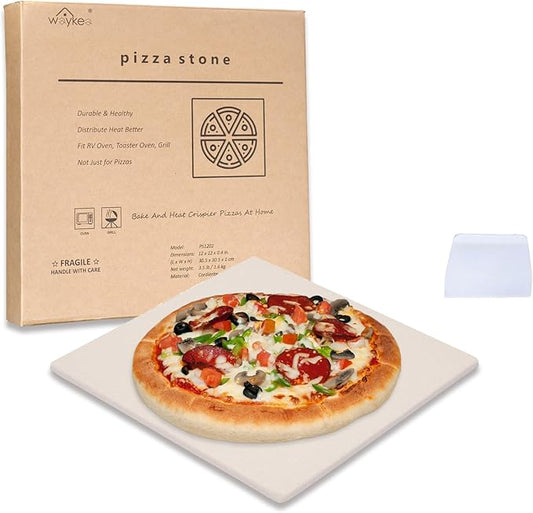 12" x 12" Pizza Stone Square Baking Stone | Premium Cordierite Pizza Grilling Stone for Grill Oven RV Oven | Bake Homemade Golden Crispy Crust Pizza