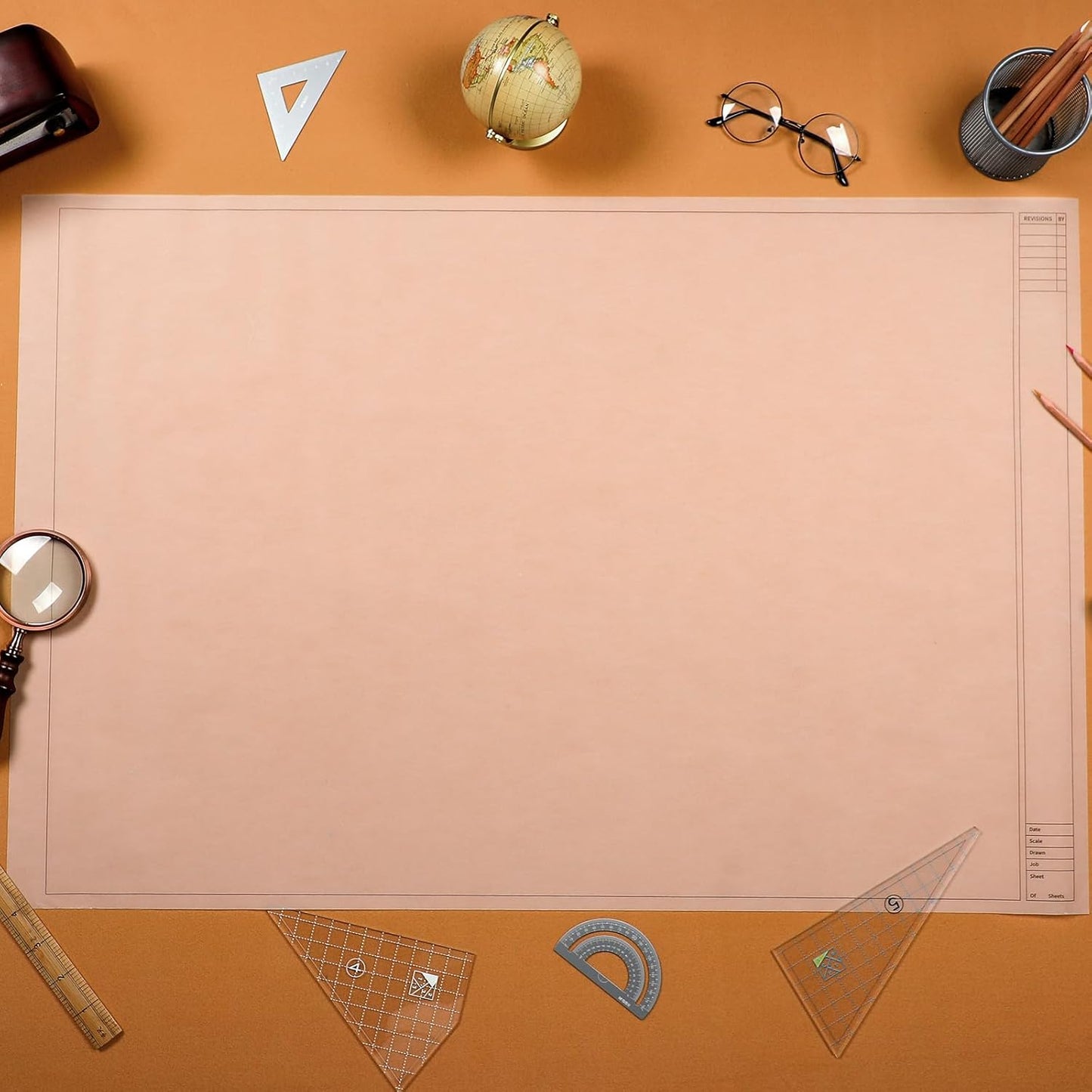 Gilprop 10 Sheets Architectural Vellum Paper 24" x 36" Drafting Vellum Tracing Sheets White Translucent Drafting Paper Rag with Border and Title Block for Drawing Sketching Architecture Building