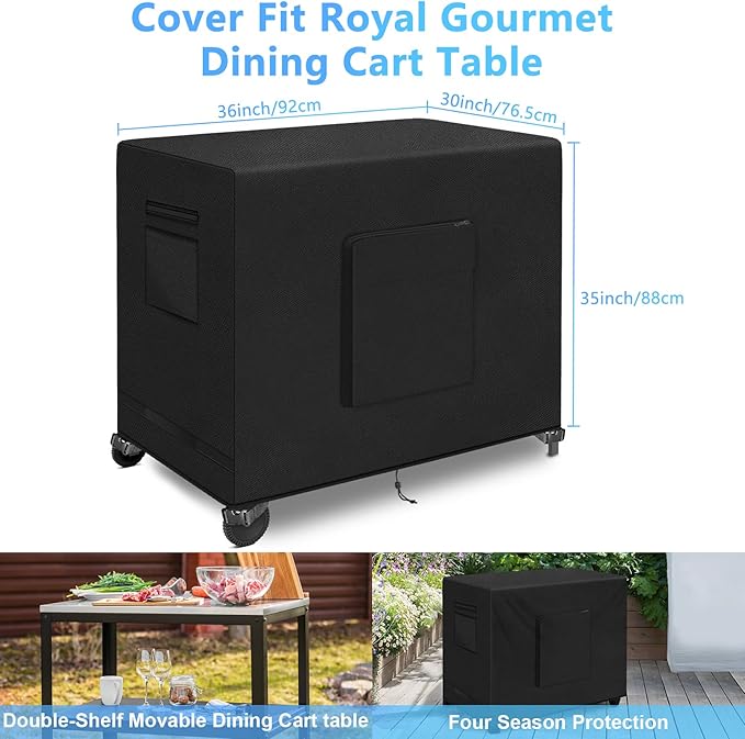 Kovshuiwe 36"L x 30"W x 35"H Outdoor Dining Table Cover, Stainless Steel Grill Cart Trolley with Wheels, Three-Shelf Movable Food Prep and Work Cart, Heavy Duty