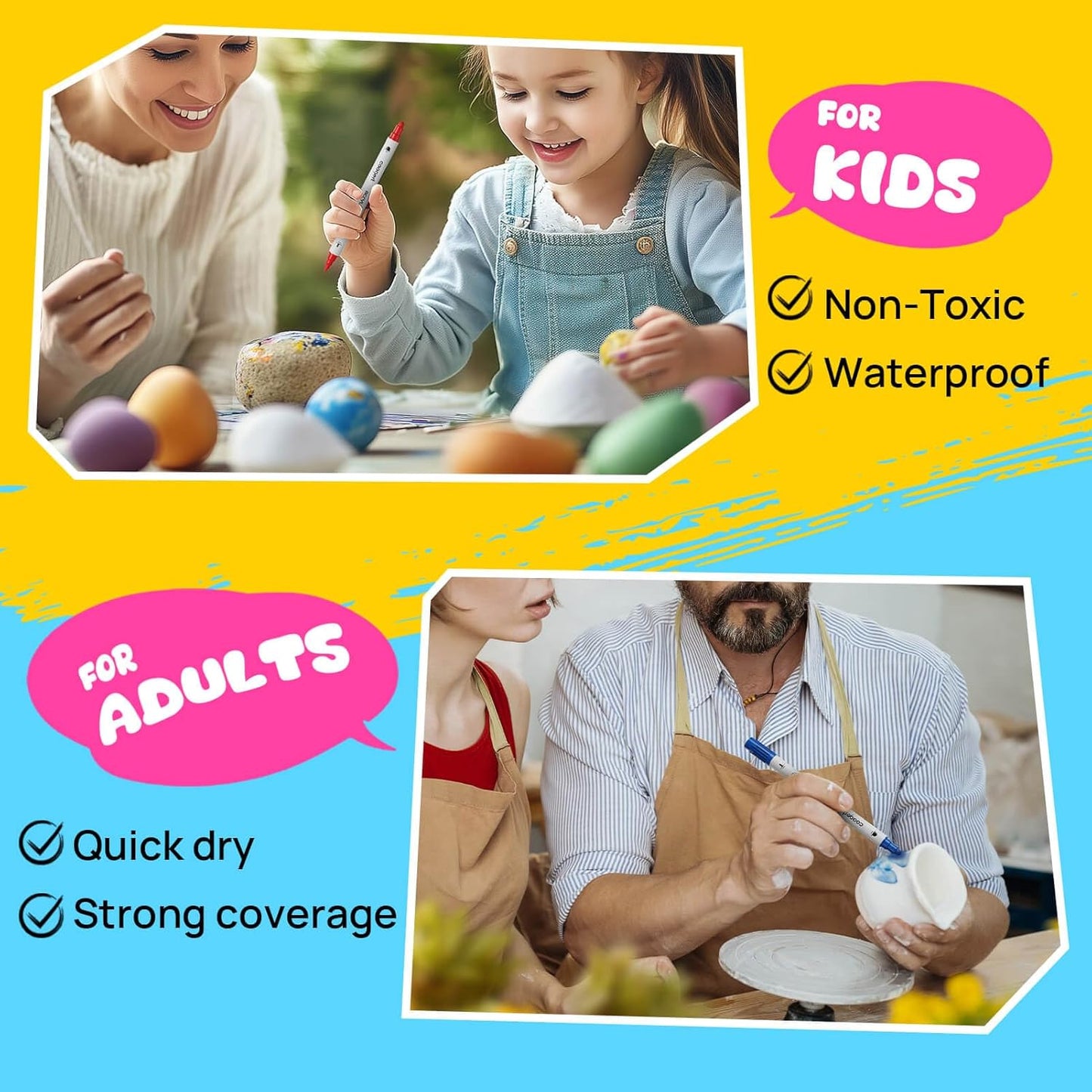 36 Colors Dual Tip Acrylic Paint Markers,Fine Tip and Dot Tip Acrylic Paint Pens For Rock Painting, Canvas, Wood, Glass, Ceramic, Fabric, Plastic, Egg, Art Painting Supplies Kit