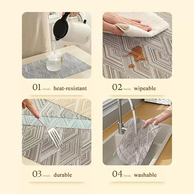 Druable Placemats Set of 6, Plastic Heat-Resistant Non-Slip Vinyl Place Mats Washable Easy to Clean 18"x12" Placemats for Indoor Outdoor Table Decor (Blue)