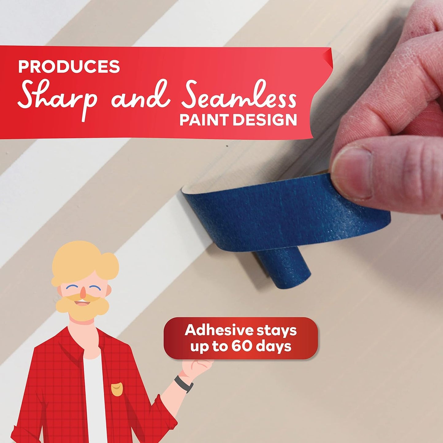 XFasten Professional Blue Painters Tape 2.5-Inches x 60-Yards (Single Pack) Blue Painters Masking Tape Bulk - Sharp Edge Line Technology, Produces Sharp Lines | Residue-Free Wall Trim Tape