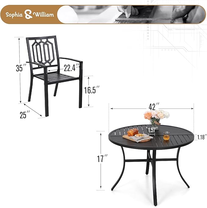 Sophia & William Round Patio Table and Chairs Set, Outdoor Dining Set for 4, 5 Piece Metal Patio Furniture, 42" Black Table(Geometry)