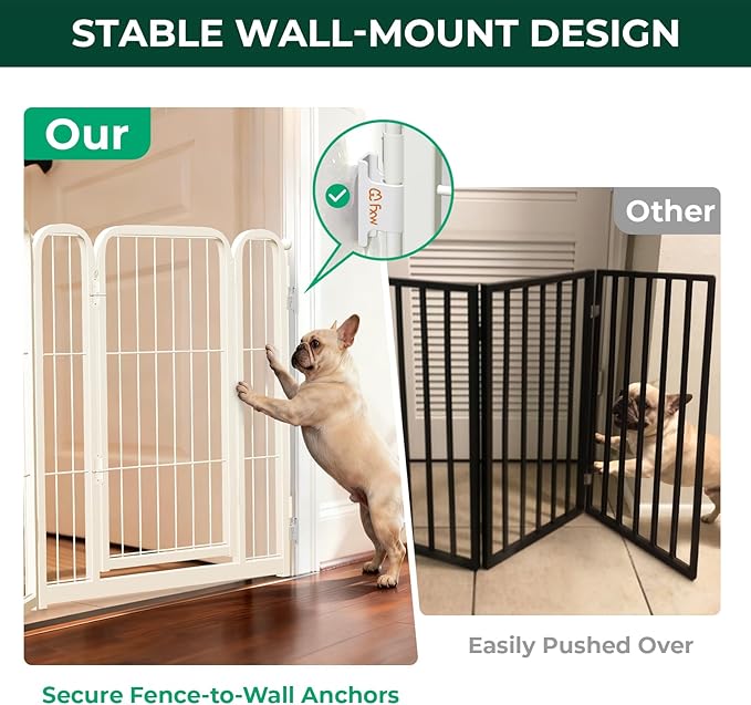 FXW Dog Gate Extra Wide Designed for Indoor Use, Adjustable Width Up to 137-inch Wide (24" H 6 Wire Panels for Puppies and Small Dogs), White