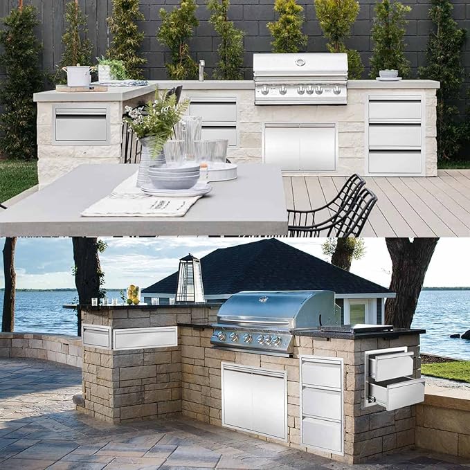 30" W Outdoor Kitchen Drawer Stainless Steel BBQ Single Drawer w/Divider Flush Mount for Outdoor Kitchen Island(Overall Size:30" W x 6-1/2"H x 23" D inch)
