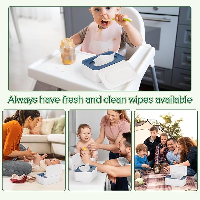 2 Pack Baby Wipes Dispenser, Wipes Case Baby Wipe Holder Keeps Wipes Fresh, Non-Slip, Easy Open & Close (2 Pack Blue)