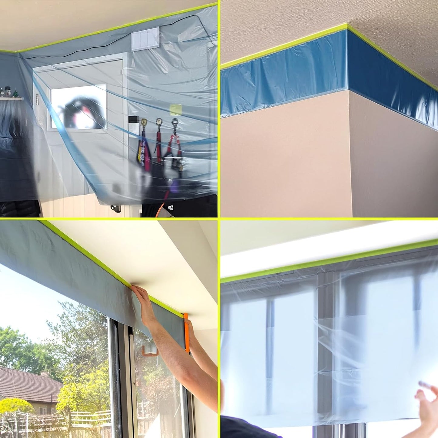 Pre-Taped Masking Film for Painting - 22" x 66' Painters Plastic Sheeting with Automotive Paint Tape and Drape for Covering Cars, Walls, Windows and Furniture Protection (3 Rolls)