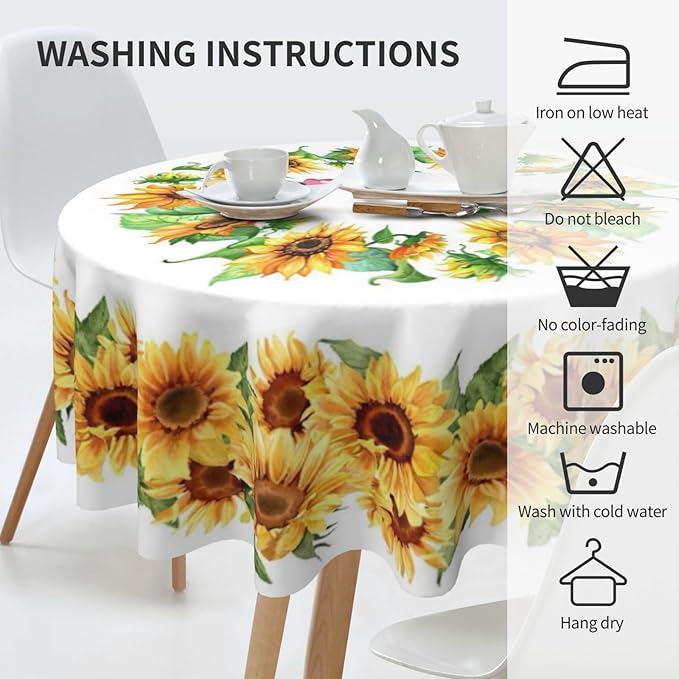 Sunflower's Round Tablecloth Sunflower Tablecloth 60 Inch Waterproof Rustic Table Cloth Fabric Farmhouse Stripe Decorative for Picnic Party Holiday Home Indoor Outdoor