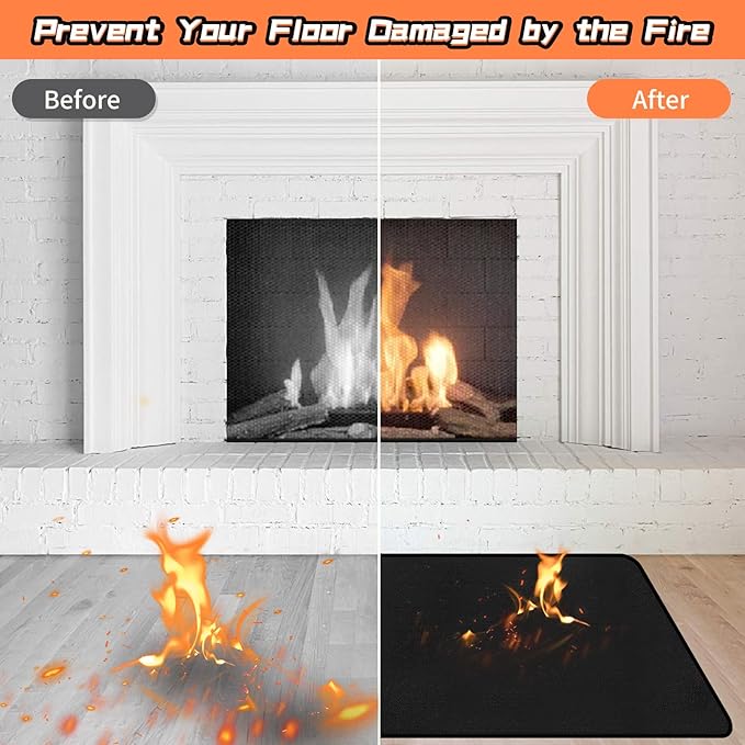 Fireproof Hearth Rugs, Fireplace Mat, Fire Resistant Rugs Put in Front of Wood Stoves, 60" x32”, Heated Floor Mat for Outdoor Grills, Fire Pits, Smokers, Woodstoves