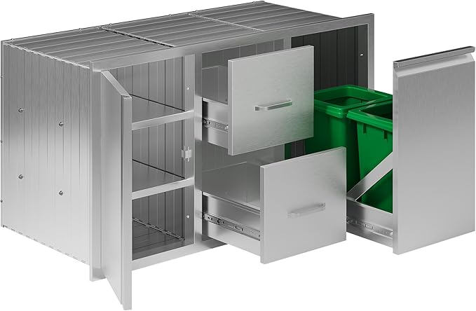 Jocisland Outdoor Kitchen Drawers 41.5" W×23" D×23" H Stainless Steel Drawers for Outdoor Kitchens, Double Drawer & Door Trash Drawer & 3-Tier Cabinet, Built-in BBQ Island Storage