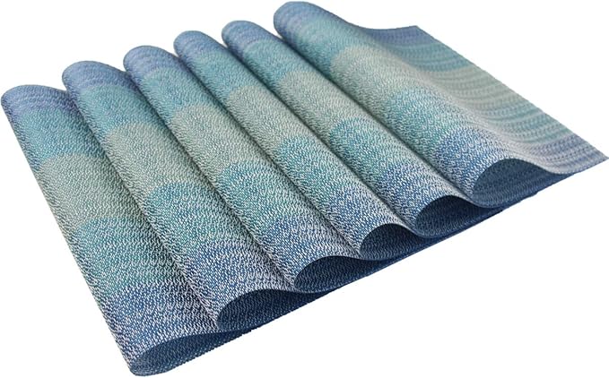 Plastic Placemats,Non Slip Washable Placemats for Dining Table Wipe Clean Table Mats Set of 6(Blue)