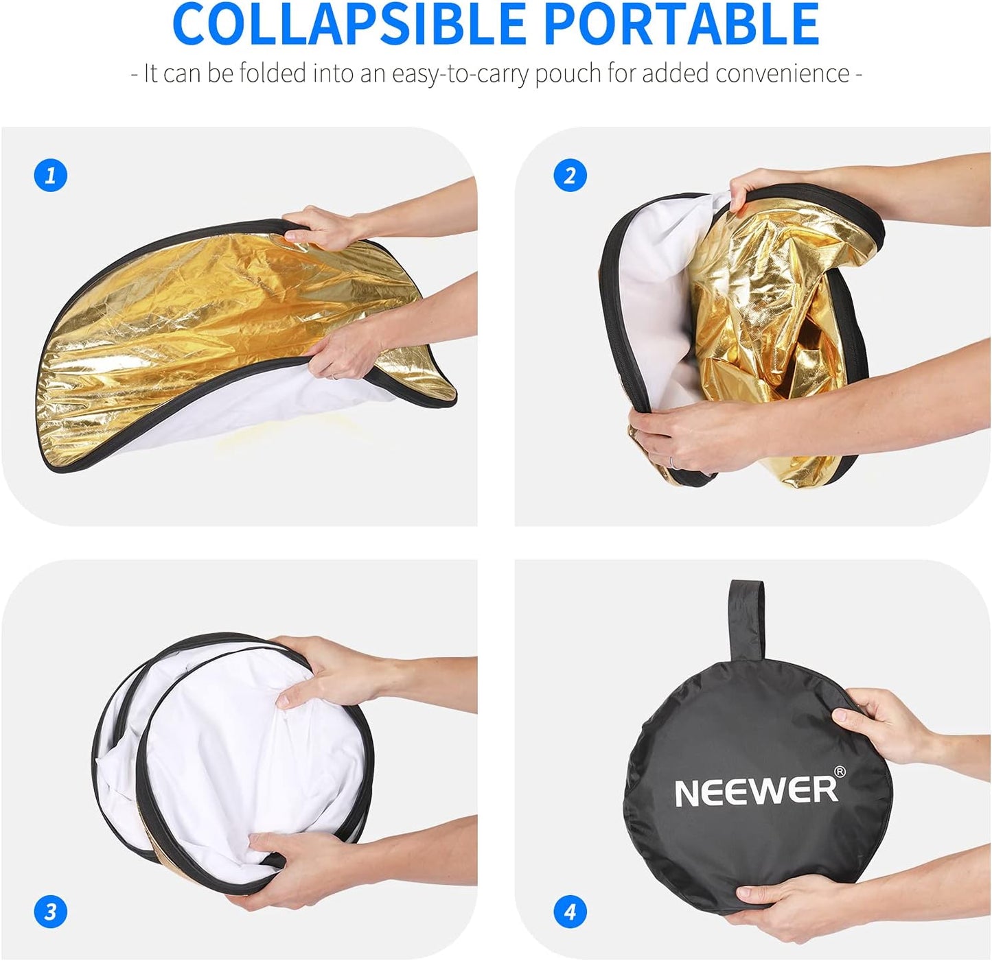 NEEWER 22 Inch/60 Centimeter Light Reflector Light Diffuser 5 in 1 Collapsible Multi Disc with Bag - Translucent, Silver, Gold, White, and Black for Studio Photography Lighting and Outdoor Lighting