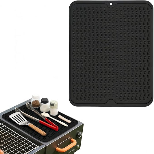 Grill Accessories, 14x11 Inch Silicone Heat Resistant Mat, BBQ Tool Rest Pad for Blackstone Griddle Side Shelf, Weber, Traeger, Outdoor Kitchen Countertop Protector (Black)