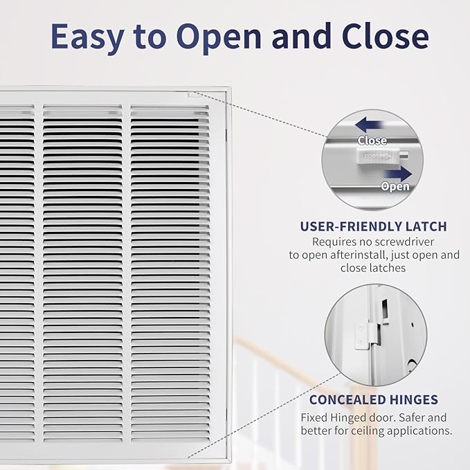 24"W x 24"H [Duct Opening Size] Steel Return Air Filter Grille - Removable Face/Door for 1 inch Filters -HVAC Vent Cover Grill - White [Outer Dimensions: 26 5/8"W X 26 5/8"H]