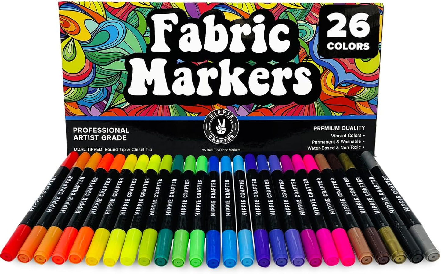 Fabric Markers, Permanent No-Bleed Fabric Pens for Clothes, Baby Clothes, Canvas, Upholstery, T-Shirts, Shoes, and More, 26 Piece Set for Artists and Kids, Ideal for Coloring and DIY Projects