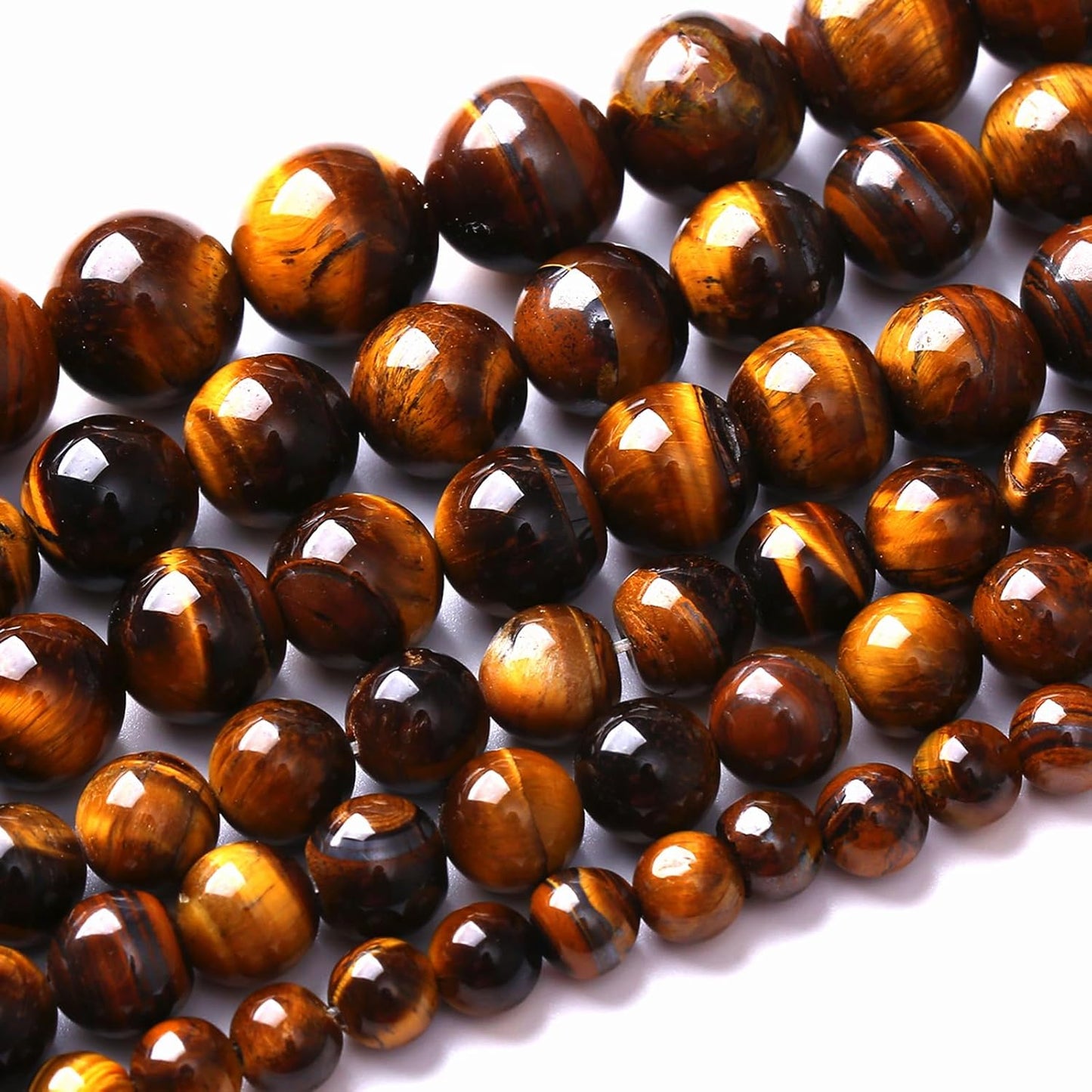 10MM Natural Iron Yellow Tiger Eye Stone Energy Healing Beads Round Loose Beads for Jewelry Making Bracelet 72pcs 2 Strands 32"