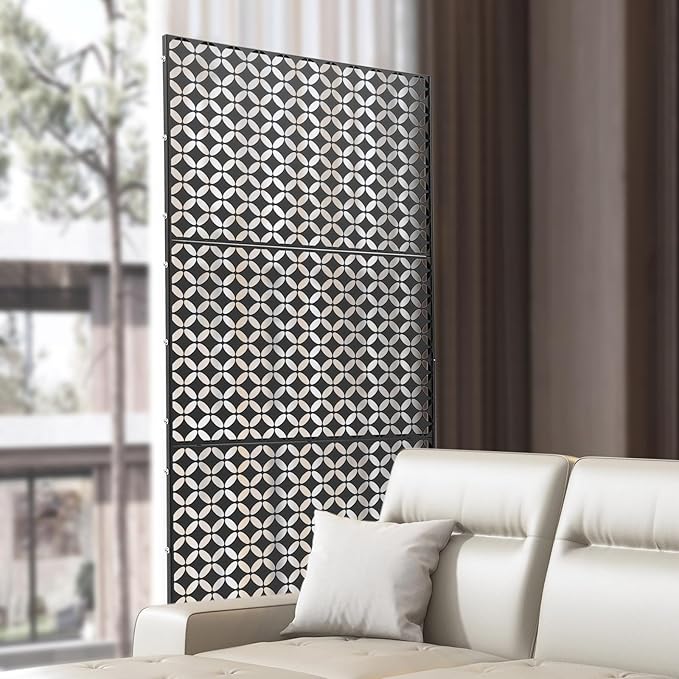 Outdoor Metal Privacy Screen with Stand, 35.4" W x 75" H Freestanding Metal Slatted Decorative Privacy Screen and Panels for Patio Garden Balcony Porch (Black Star)