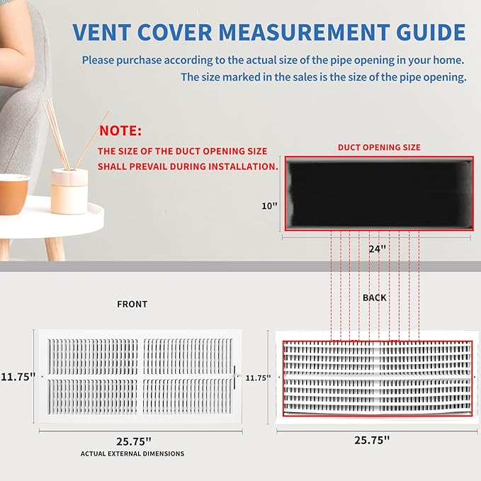 24x10 Vent Register [Duct Opening],Vent Covers for Home Ceiling,Two-Way Ventilation Register,Adjustable Solid Steel Wall Register Vent Cover (24"W x10"H [Duct Opening])