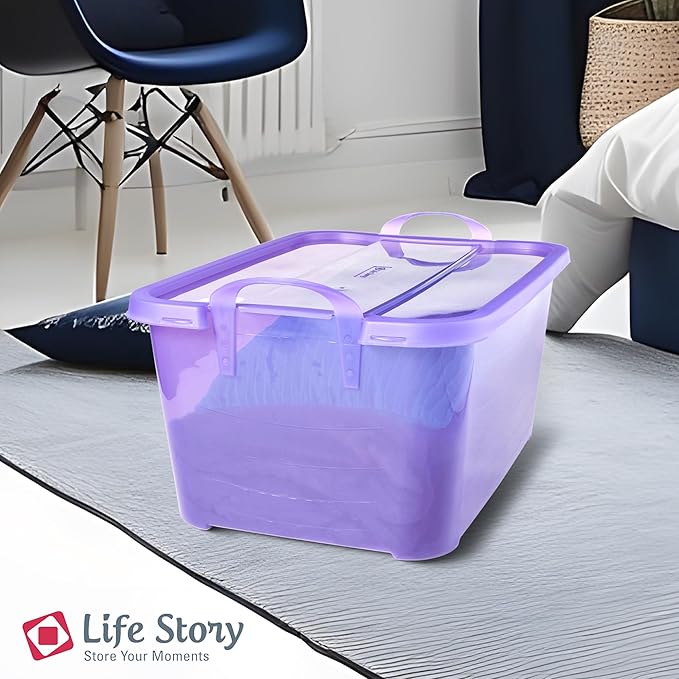 Life Story 6 Pack Light Duty Stackable Storage Bin, 55 Quart Home Organizer, Versatile Lightweight Locking Bins with Carrying Handles, Purple
