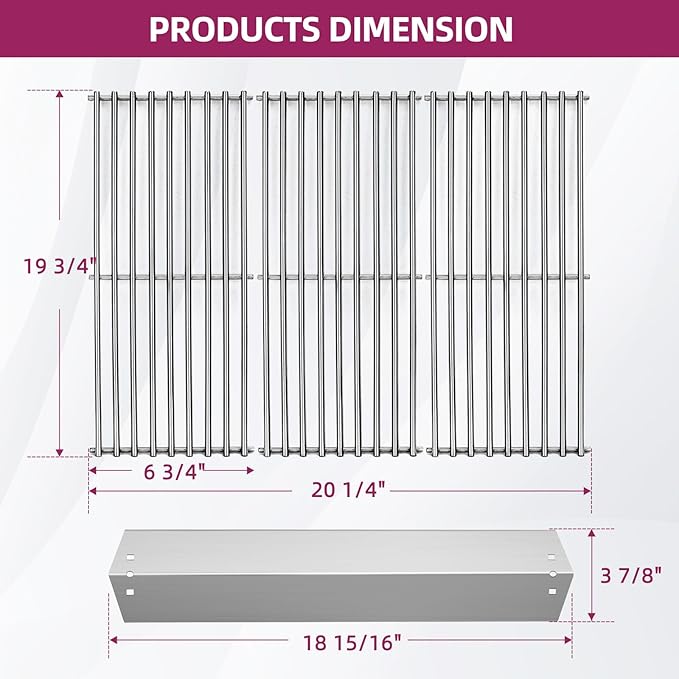 95051 Stainless Steel Heat Plate and 19.75" Cooking Grill Grate Replacement Parts for Chargriller Charcoal 3001, 3008, 3030, 4000, 5050, 5252, 5650,9020 Gas Grill