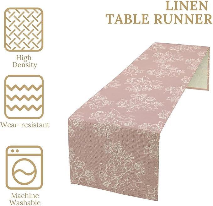 Pink Farmhouse Flower Table Runner,Vintage Boho Floral Table Runner for Kitchen Dining Table Holiday Home Party Decor 13x60in