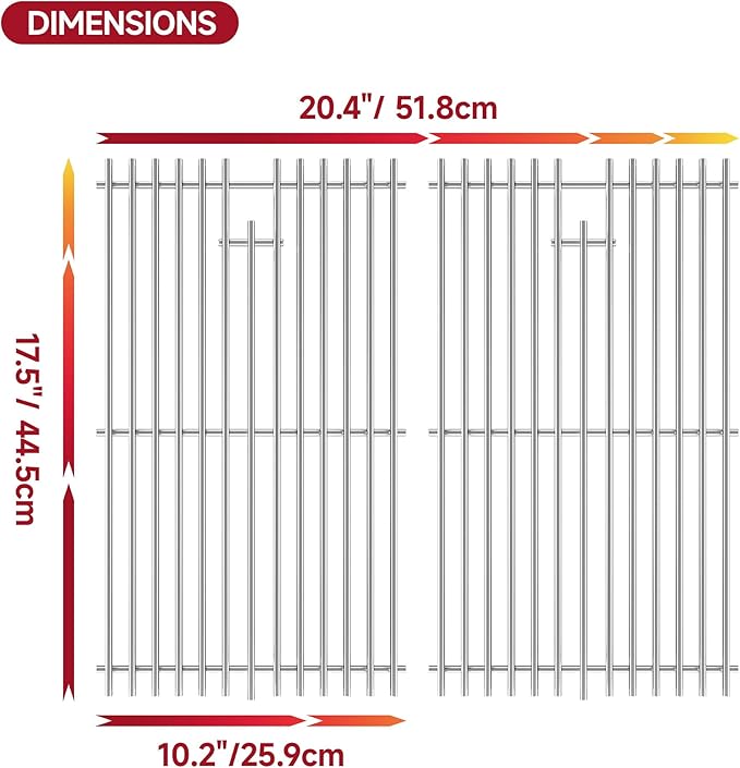 17.5" D x 20.5" W Grill Grates Replacement for Spirit S - 220 (2013-2017),Silver Stainless Steel Grill Grate for Weber Spirit II 200 Series，2Pack Grill Grates for Weber 46010074