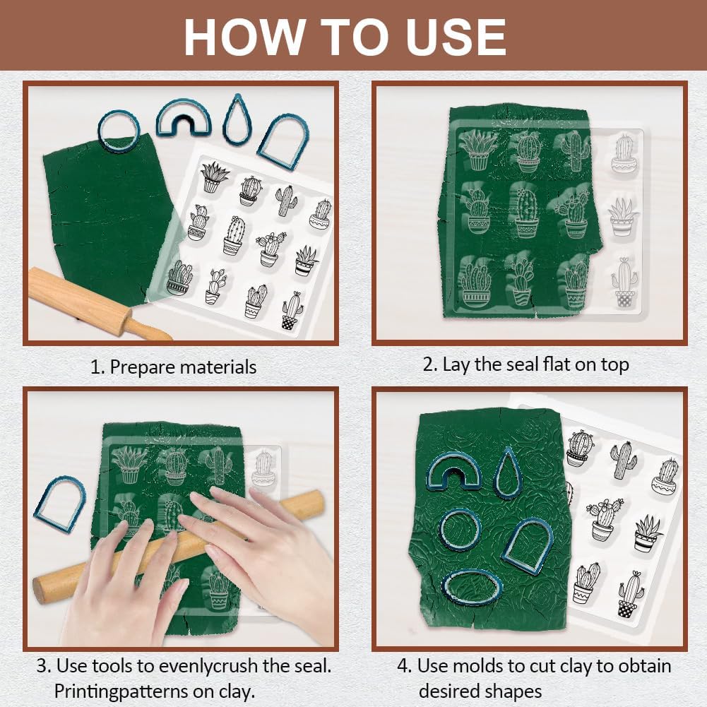 CHGCRAFT Polymer Clay Texture Sheet Cactus Clear Clay Texture Mat Silicone Molding Pattern Pad for Making Earrings Jewelry, 5.5x5.5inch