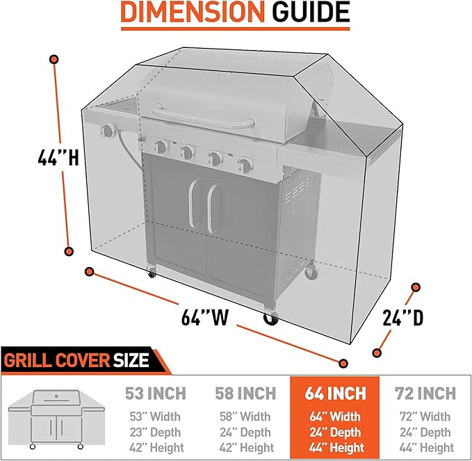 Arcedo Grill Cover 64 Inch, Waterproof Heavy Duty Gas BBQ Grill Cover with Handles, Solid and Fade Resistant Compatible with Weber Charbroil Nexgrill Napoleon