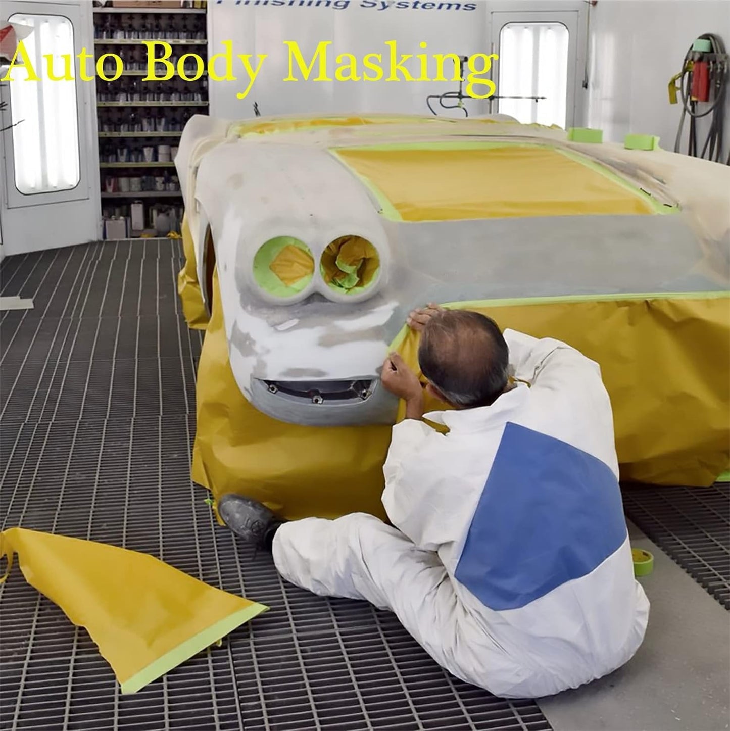 Masking Paper, Paint Masking Paper with Adhesive,20 Inch x 50 Feet Painters Paper Roll, Tape and Drape Painters Paper, for Auto Body Masking, Wall Covering and Paint Masking (6, 20 inch x 50feet)