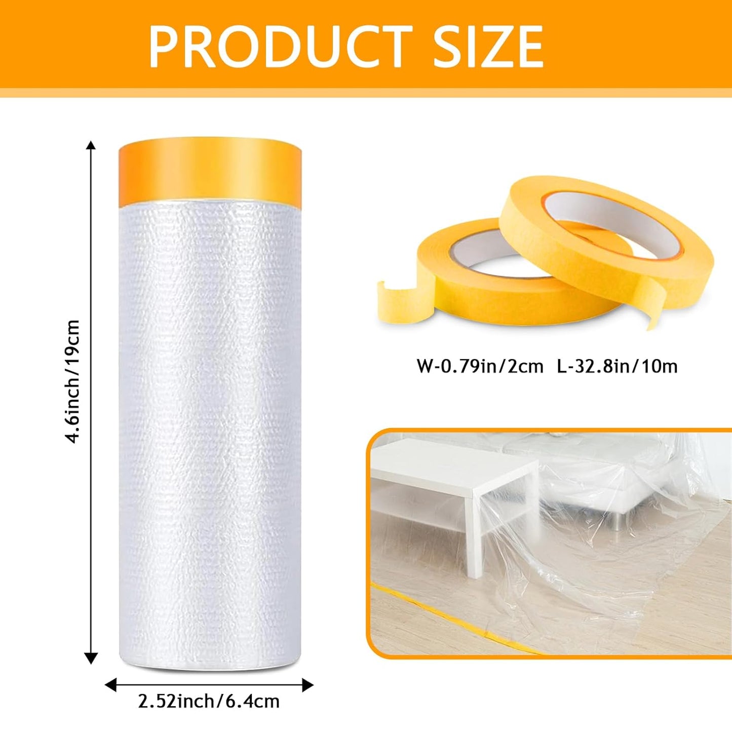 Pre-Taped Masking Film for Painting 59inx65ft Plastic Painters Sheeting Tape and Drape Painters Paper Rolls for Automotive Painting Covering (2 Rolls+2 Tapes)