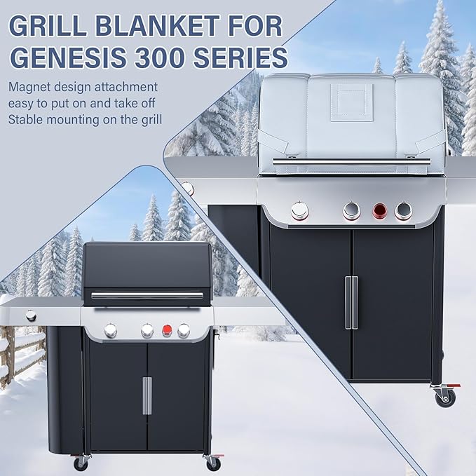 Grill Thermal Insulated Blanket for Weber Genesis II 300 and LX 300 Gas Grills, Grill Accessories Insulation Blanket for Weber Genesis 300 Series