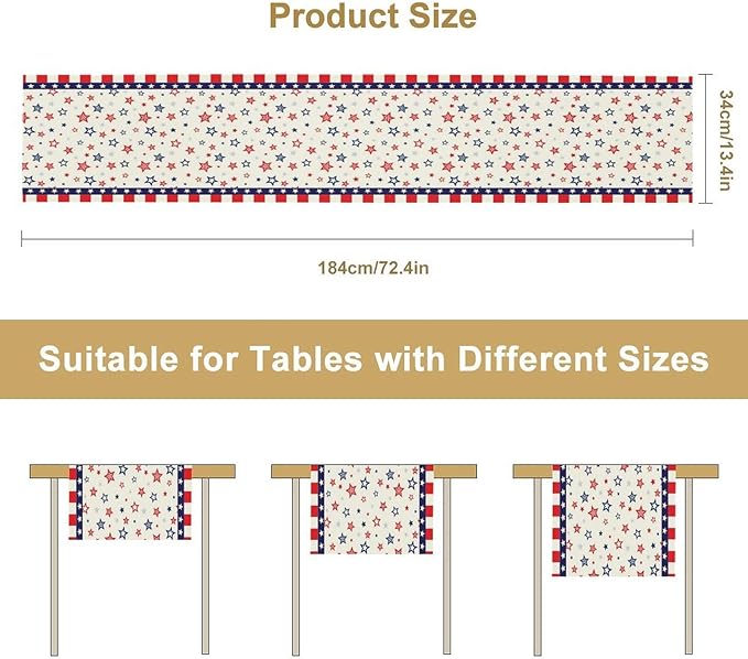 4th of July Table Runner, America Memorial Day Independence Day Stripe Stars Patriotic Table Runner for Home Kitchen Dining Indoor Holiday Farmhouse 13x90in