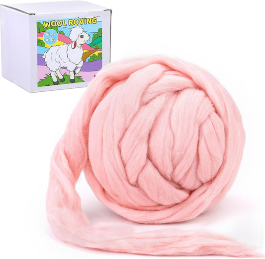 QMNNMA 14.1oz Wool Roving Yarn, Fiber Roving Wool Top, Felting Supplies, Chunky Yarn, Handmade Carded Core Wool for Wet Felting DIY Hand Spinning