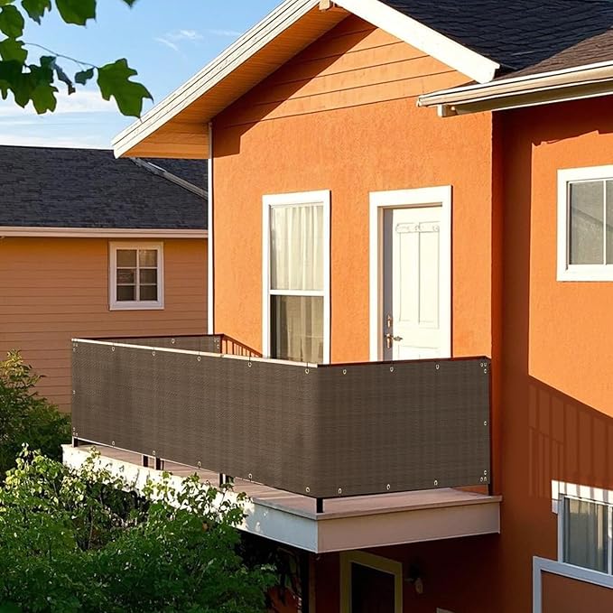 2.5' x 131' Balcony Privacy Screen Fence Cover with Zip Ties Grommets for Apartment Patio Porch Deck Backyard Outdoor (Brown)