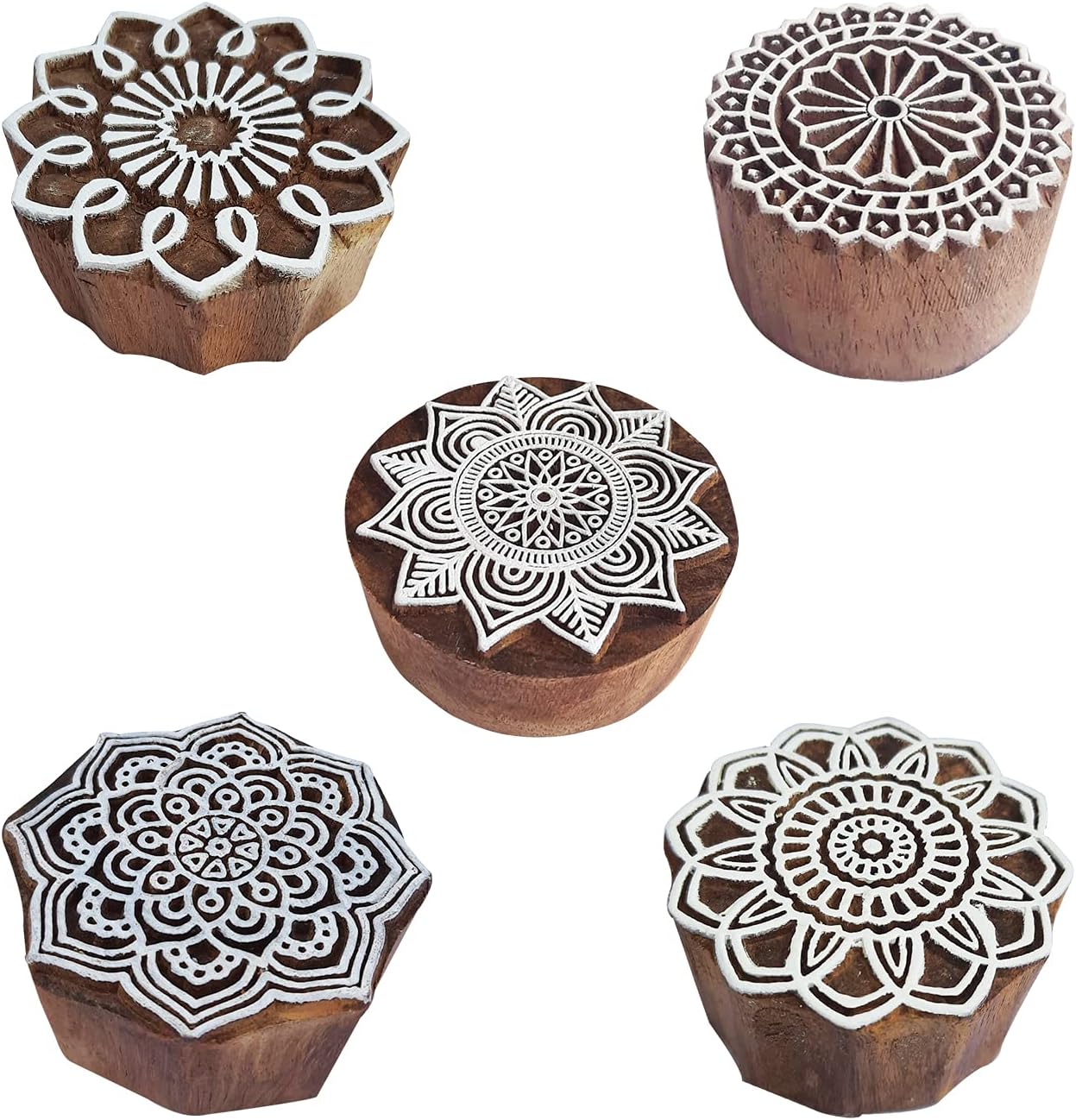 Royal Kraft Mandala Wooden Printing Stamps (Set of 5) - DIY Henna Fabric Textile Paper Clay Pottery Blocks Htag2231