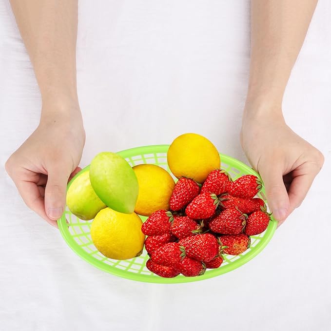 80 Pcs 9 x 5.7 Inch Reusable Oval Fast Food Baskets, Sturdy Plastic Serving Baskets for Fast Food, Parties, Picnics, BBQs and Snacks, by KUKLIPJIM.(Green)
