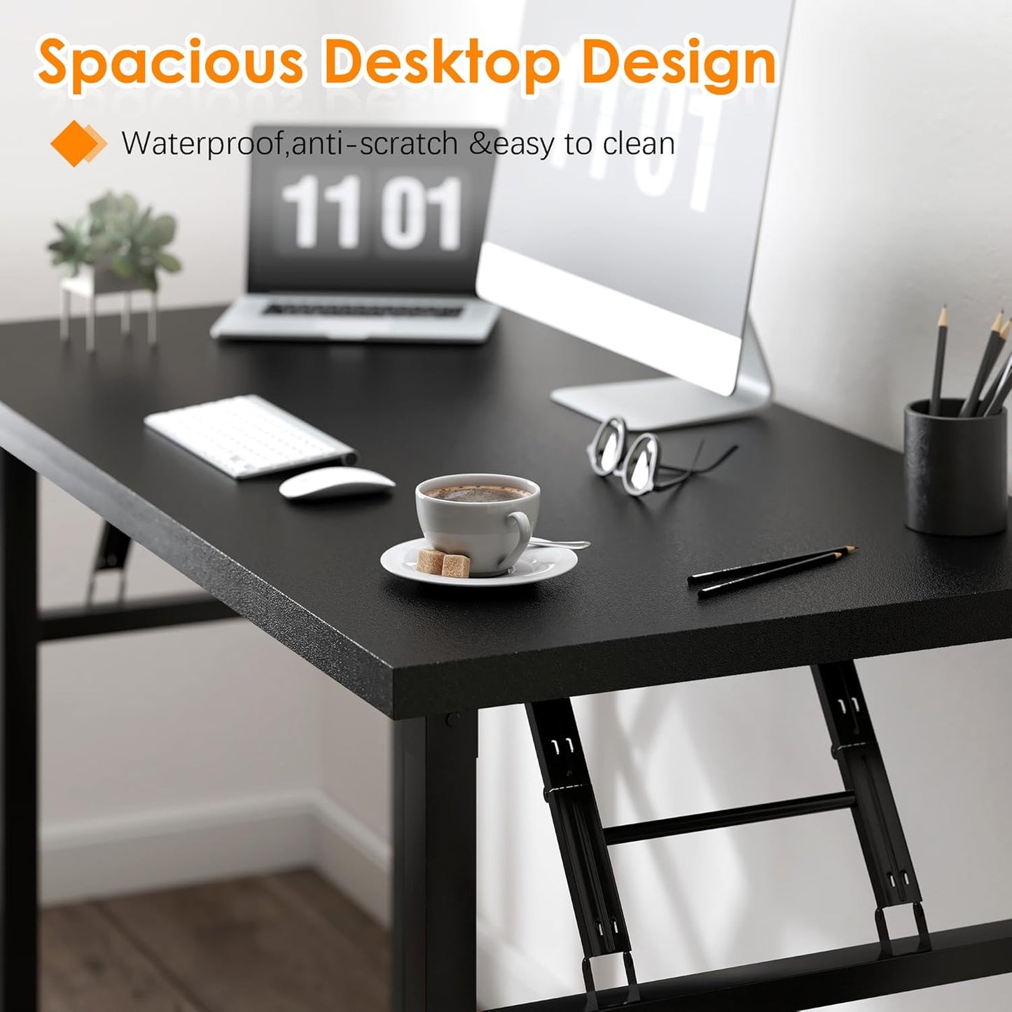 Need Folding Computer Desk - 39.4 Inch Foldable Office Writing Work Study Kids Student Teacher Home Bedroom Table for Small Space, Black