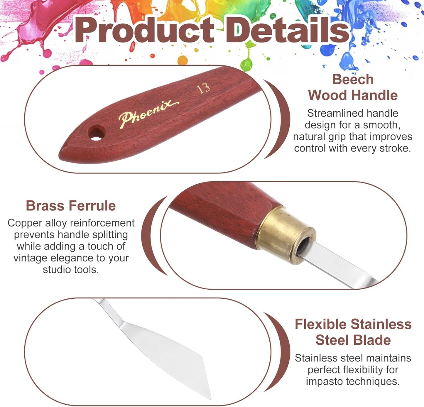 MECCANIXITY Pack of 1 Palette Knife No.13, 8.4" Long Palette Knives with Stainless Steel Flexible Spatula Pallet Knife and Wood Handle for Scraping, Mixing, Oil Acrylic Painting Canvas