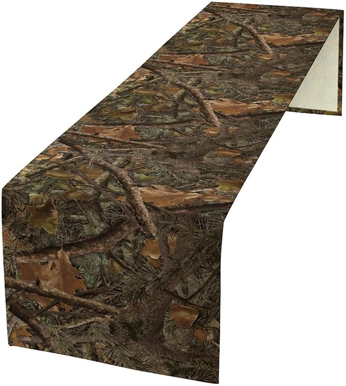 Camo Hunting Table Runner, Mossy and Oak Camouflage Patterns Table Runner for Kitchen Dining Party Home 13x36in